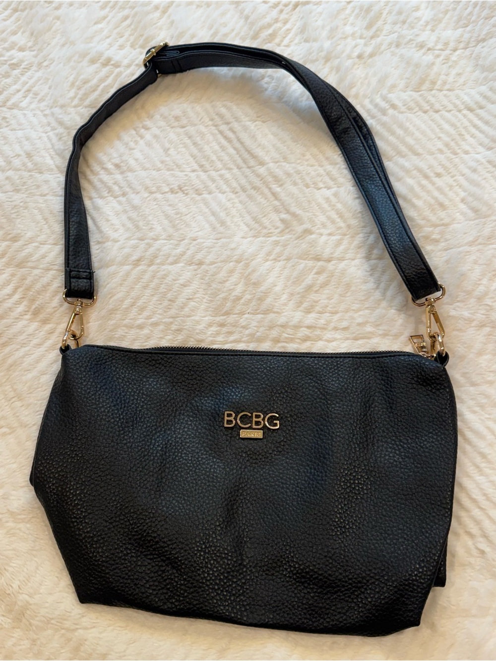 BCBG Black Pebbled Leather Shoulder Bag with Gold Hardware